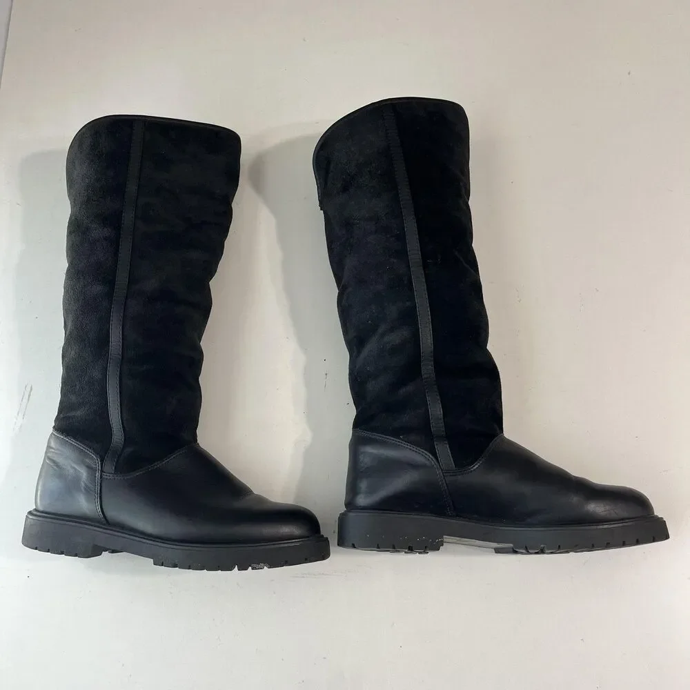 La Canadienne Boots Womens Size 8.5 Black Leather Shearling Lined Pull On Winter